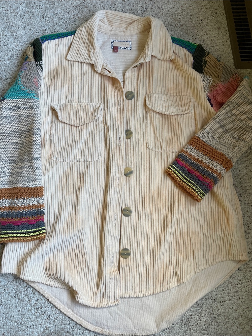 Pilcro Anthropologie Easy Going Cream Corduroy Jacket 100% cotton Small - Picture 9 of 12
